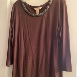 Banana Republic Brown Long Sleeve Top with Embellished Neckline